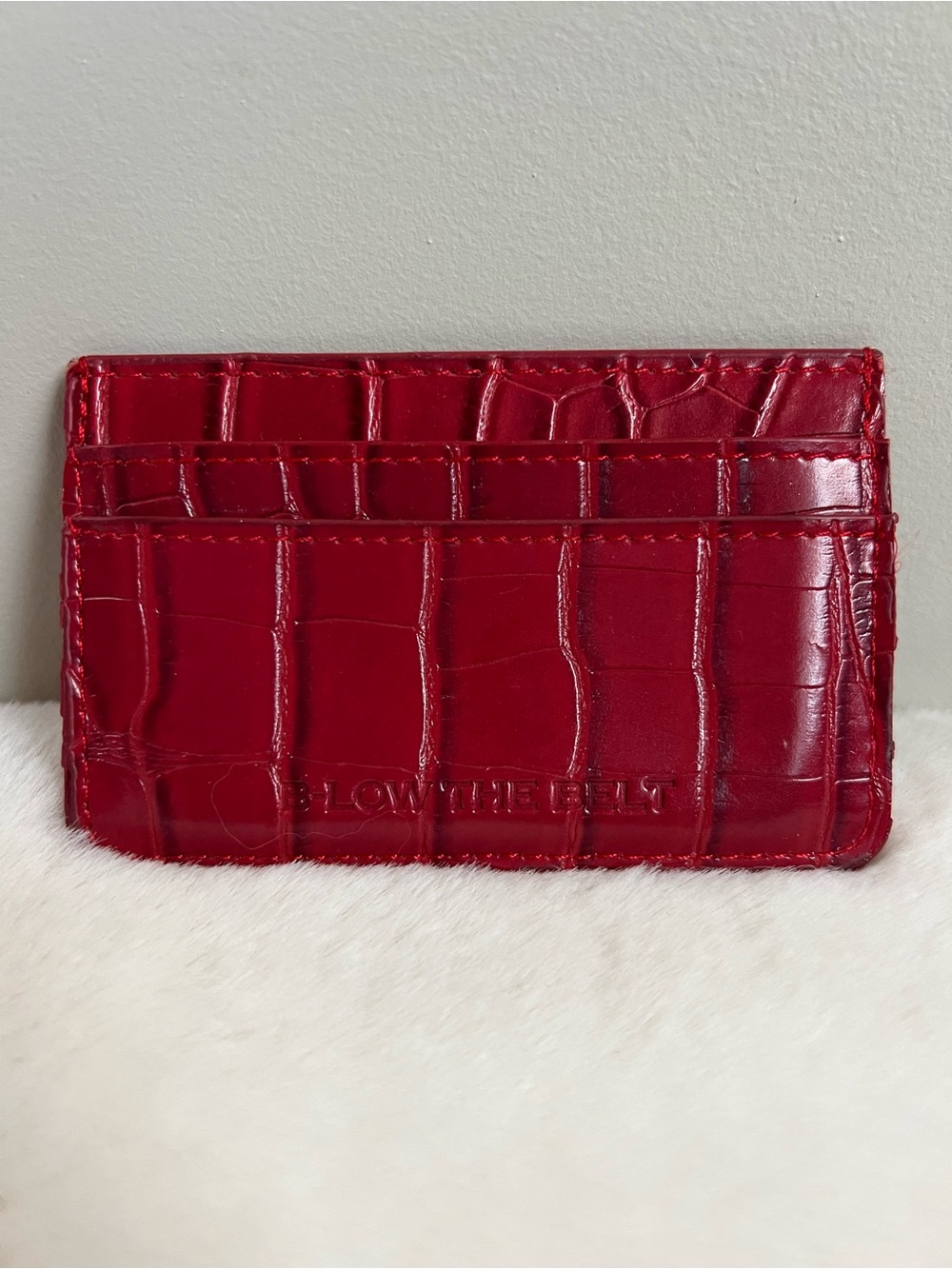 Below The Belt Red Croc Embossed Leather Card Holder Wallet Coin Purse Y2K 00’s